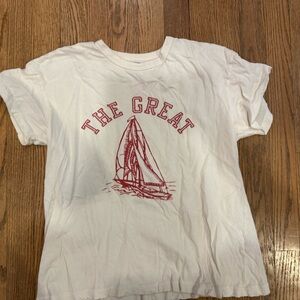 THE GREAT. Off-White Tee with Red boat size 0